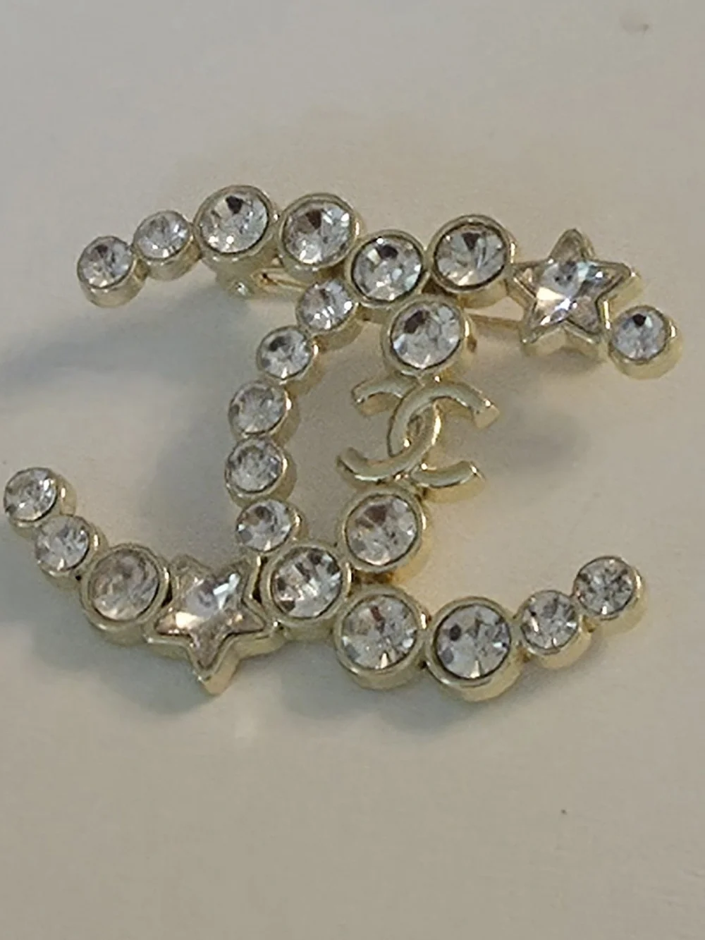 Authentic Chanel Crystal CC Star Brooch Gold Tone | Rhinestone Pin | Rare